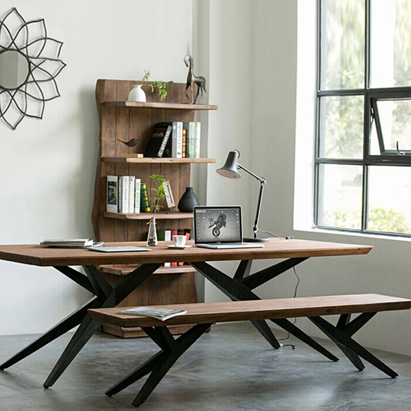 Woodworking Lofts - Nordic solid wood desk wrought iron