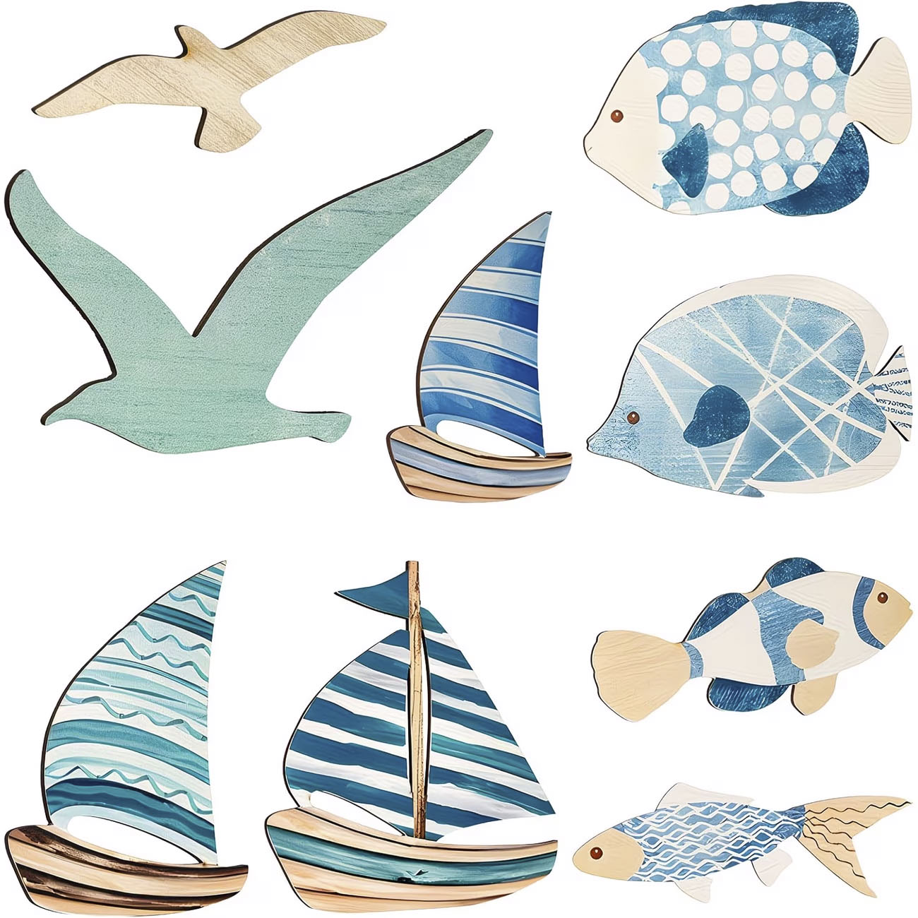 Woodworking Room - 9Pcs Tropical Fish Seagull Sailboat Wooden