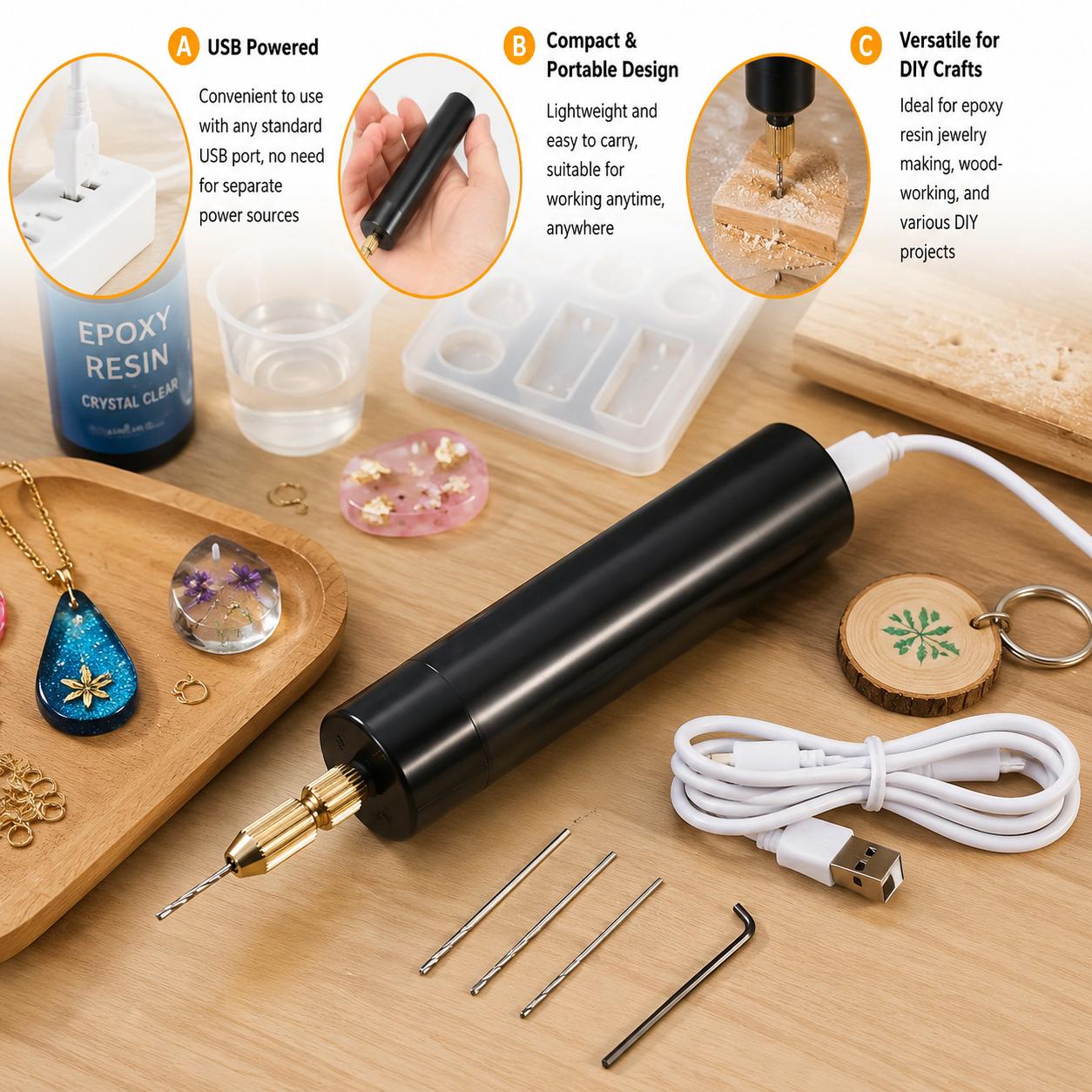Mini Electric Drill USB Powere - огляд і ціна Woodworking Epoxy